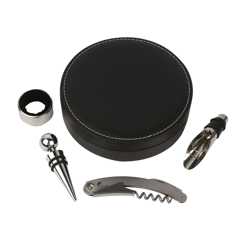 Kit Acessórios para Vinho ACASA Couro com 4 Peças